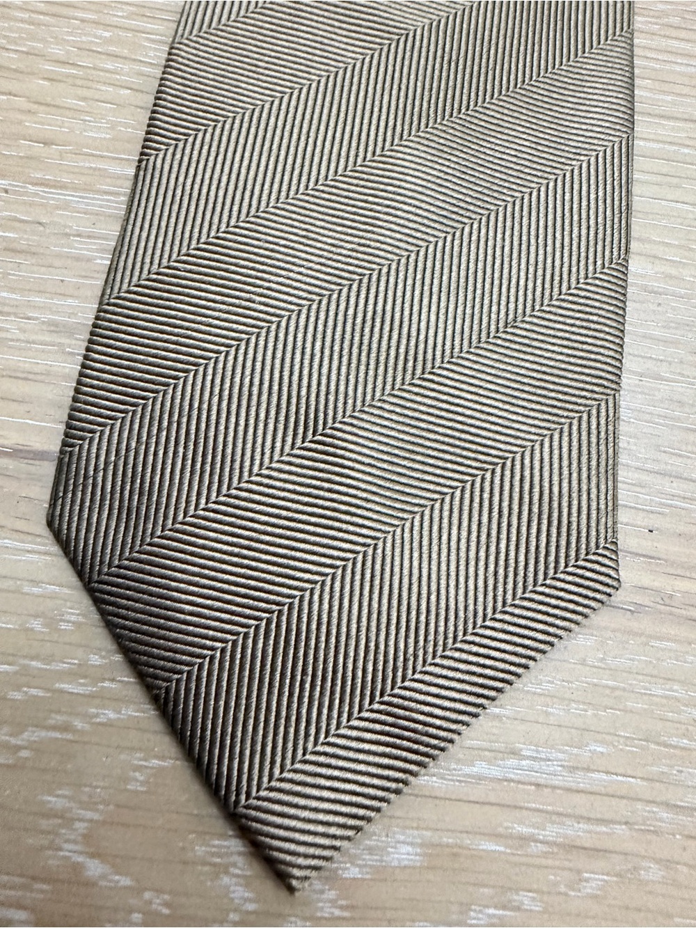 Men's Taupe Herringbone Silk Tie — Elegant Neutral Tie - Picture 4 of 8